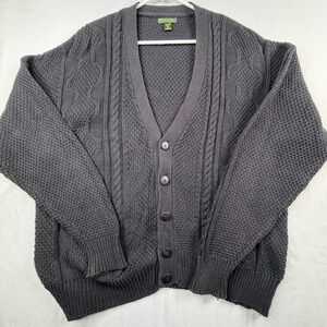 Vintage grandpa 80's Robinsons Mens Gray Cable Knit Cotton Cardigan Sweater XL